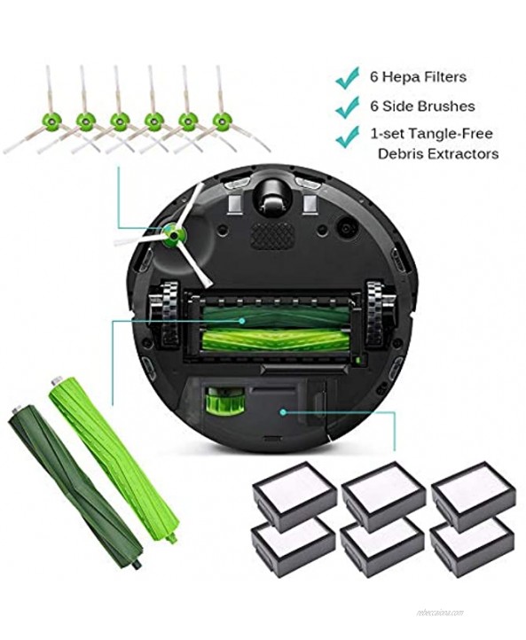 KEEPOW Replacement Parts for iRobot Roomba i7 E5 E6 E7 i7+ i7 Plus Vacuum Cleaner Accessories 6 HEPA Filters 6 Side Brushes 1 Set Multi-Surface Rubber Brushes