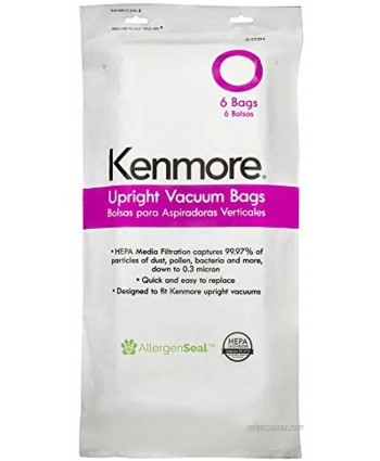 Kenmore 53294 Style O HEPA Cloth Vacuum Bags for Kenmore Upright Vacuum Cleaners 6 Pack,White