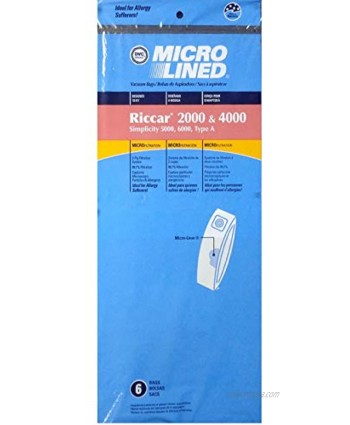 Riccar 2000 4000 Vibrance Simplicity 5000 6000 Symmetry Series Type A Upright Bags 6pk.