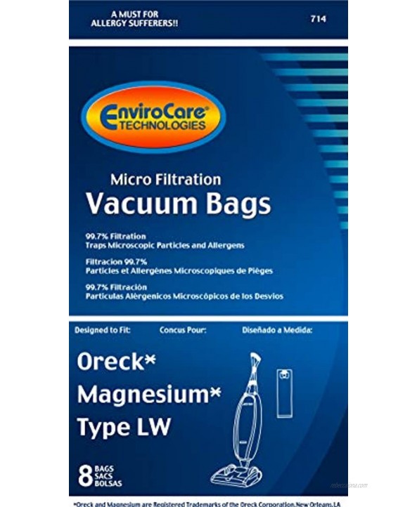 Ship from USA 8 pk ORECK Magnesium Type LW Upright Vacuum Bags for LW100 Part 714