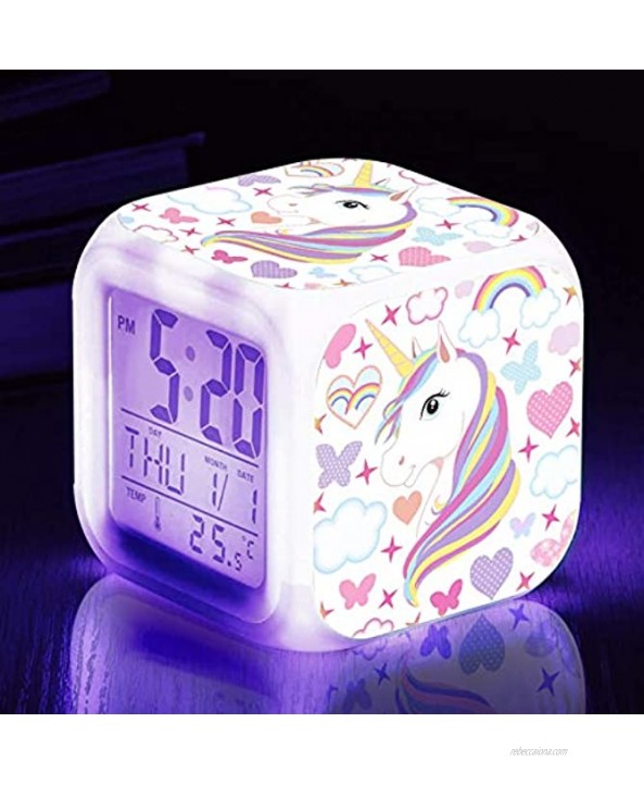 TOUCH X Girls Alarm Clocks Unicorn Night Light Kids Alarm Clocks with 4 Sided Unicorn Pattern&9 Kinds of LED Glowing Wake Up Bedside Clock Gifts for Unicorn Room Decor for Girls Bedroom