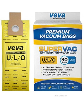 VEVA 30 Pack Premium SuperVac Vacuum Bags Type U L O Microlined compatible with Kenmore Sears Upright vacuum cleaners replacement Style U L O 5068 50688 50690 50105 bags