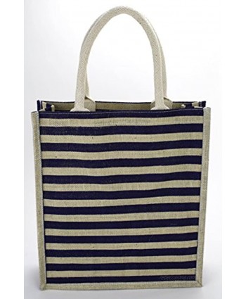 Kel-Toy Inc Kel-Toy Stripe Burlap Bag Ivory & Navy 12.5”W x 14”H x 4”D Ivory Navy