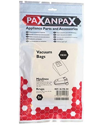 Paxanpax VB381 Compatible Paper Bags Moulinex 'A26B01' Super Trio Powerjet Bidon Compact Series Pack of 5