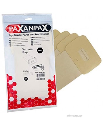 Paxanpax VB461 Compatible Paper Bags Philips HR6215 HR6930 HR7666 P42-P59 P65-P79 P85-P99 Series Pack of 5