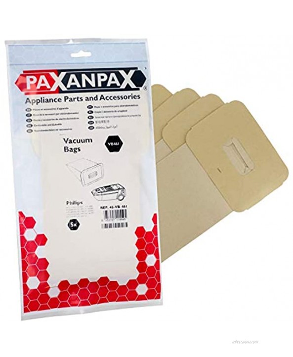Paxanpax VB461 Compatible Paper Bags Philips HR6215 HR6930 HR7666 P42-P59 P65-P79 P85-P99 Series Pack of 5