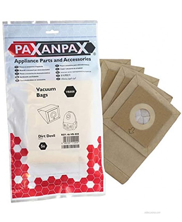 Paxanpax VB808 Compatible Paper Bags Dirt Devil DD2418 Series Pack of 5