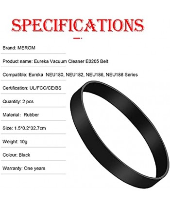 MEROM Vacuum Belts Replacement Compatible with Eureka PowerSpeed Lightweight Part # E0205 Fits Model NEU180 NEU180B NEU180C NEU182 NEU182A NEU186 NEU188 & NEU188A Pack of 2