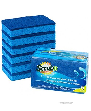 SCRUBIT Kitchen Scrub Sponges Non-Scratch Dishwashing Sponge for Cleaning Dishes pots and Pans 12 Pack Blue