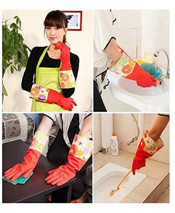 Kitchen Rubber Cleaning Gloves with Warm Lining Household Thickening PU Waterproof Dishwashing Latex Glove Large 2 Pairs