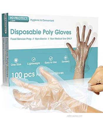 100 Pack Disposable Plastic Gloves Food Prep Gloves Bulk Disposable Gloves Transparent Plastic Gloves for Food Service Cleaning Food Handling Shared Spaces One Size Fits Most