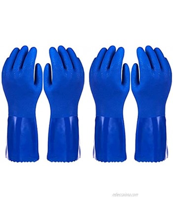 2 Pairs Rubber Household Cleaning Gloves for Kitchen Dishwashing Cotton Lined Blue Small