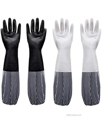 2pcs Long Sleeve Gloves Reusable Dishwashing Gloves Suitable for Household Kitchen Oven Pet Cleaning Garden white + Black