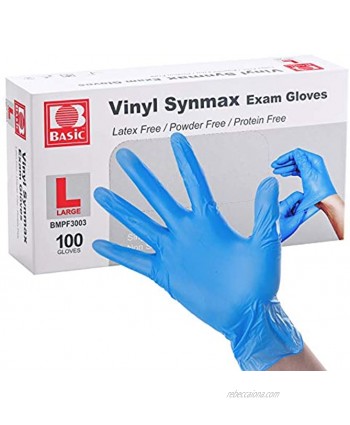 Basic Disposable Vinyl Gloves 100Pcs,Large Size,Cleaning Gloves,Food Service Gloves,Powder Free,Latex Free,Non-Sterile for All Purposes Gloves,Blue BMPF3003