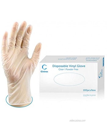 Clinivex Disposable Gloves Box of 100pcs Clear Vinyl Gloves Latex-Free Powder FreeMedium