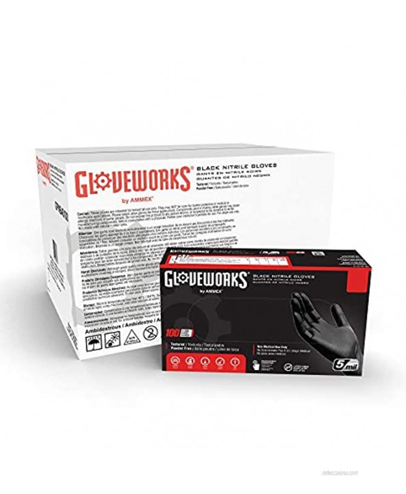 GLOVEWORKS Industrial Black Nitrile Gloves Case of 1000 5 Mil Size Small Latex Free Powder Free Textured Disposable Food Safe GPNB42100