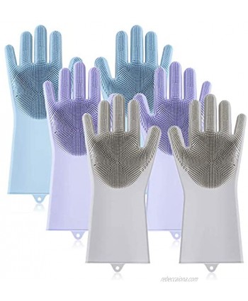 Kingrol 3 Pairs Silicone Scrubber Gloves Magic Dish Washing Gloves Cleaning Brush Scrubber Gloves for Kitchen Bathroom Car Pet care