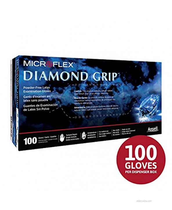 Microflex Diamond Grip MF-300 Disposable Gloves in Latex Multi-Purpose Powder Free Glove in Natural Rubber for Exam Cleaning or Mechanic Tasks White Size Extra Large Box of 100 Units