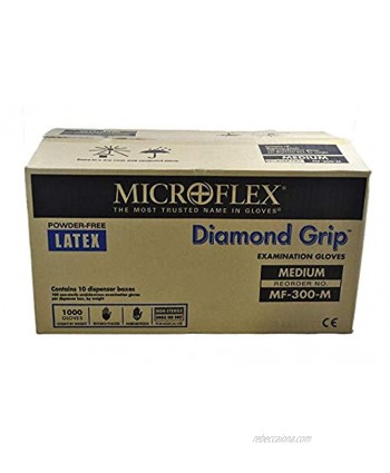Microflex MF-300-M Diamond Grip Exam Gloves PF Latex Textured Fingers Medium 100 per Box 10 Box per Case Pack of 1000