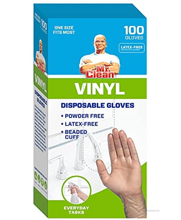 Mr. Clean Disposable Vinyl 100ct Latex Free Powder Free Beaded Cuff Gloves