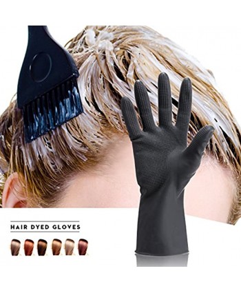 Noverlife 5 Pairs Hair Dye Gloves Black Reusable Salon Hair Coloring Latex Gloves Thick Rubber Gloves for Cleaning Cooking Dishwashing