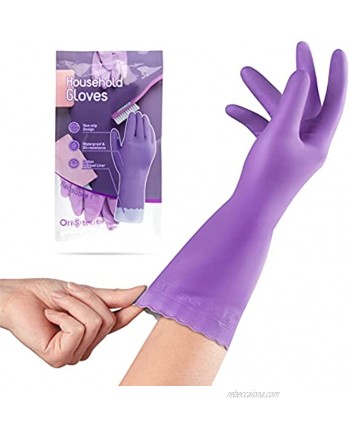 OriStout Household Cleaning Gloves Latex Free Reusable Dishwashing Gloves Medium for Kitchen Bathroom Cotton Lining 1 Pair Purple