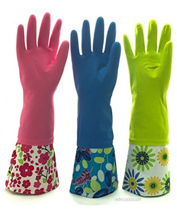 Reusable Waterproof Household Latex Cleaning Gloves Long Cuff Kitchen Gloves. 16 inches Long Pack of 3 Large