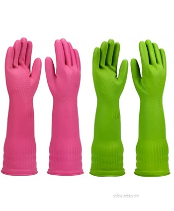 Rubber Dishwashing Glove Kitchen Cleaning Gloves 2 Pairs Get free Cleaning Cloth 2-Pack,Waterproof Reuseable.