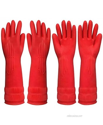 Rubber Kitchen Dishwashing Cleaning Gloves Red Reusable Household Medium Waterblock Gloves for Washing Dish House Bathroom Gardening Laundry 2 Pairs 4 Gloves