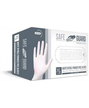 Safeguard Nitrile Disposable Gloves Powder Free Food Grade Gloves Latex Free Size Medium White 100 Pc. Dispenser Pack