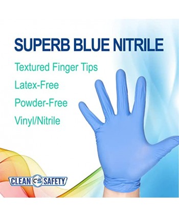 Superb Blue Nitrile Powder Free Examination Gloves Single Use Large 100 Pack Latex Free Powder Free Non-Sterile Disposable Textured Fingertips Beaded Cuff Synthetic Nitrile Rubber NBR