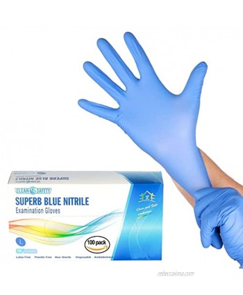Superb Blue Nitrile Powder Free Examination Gloves Single Use Large 100 Pack Latex Free Powder Free Non-Sterile Disposable Textured Fingertips Beaded Cuff Synthetic Nitrile Rubber NBR