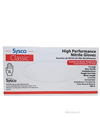SYSCO HIGH Performance Nitrile Gloves Size XL Powder Free 100 Gloves per Box