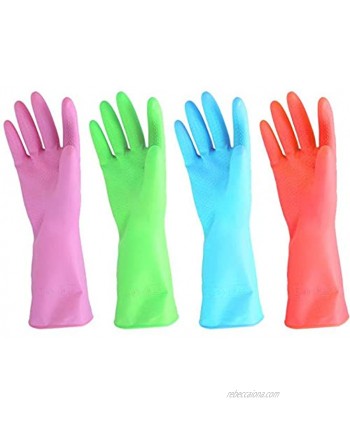 URBANSEASONS Dishwashing Rubber Gloves for Cleaning – 4 Pairs Household Gloves Including Blue Pink Green and Red Non Latex and Fit Your Hands Well Great Kitchen Tools