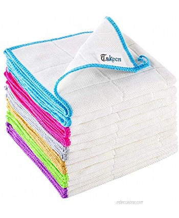 12 Pcs Bamboo Fiber Cleaning Cloth Strong Absorbent Soft Kitchen Towels with Hanging Loop Dishcloths Tea Towel,for House Kitchen Car Window 12” x 12”