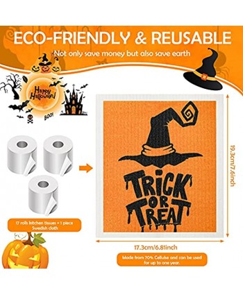 6 Pieces Mixed Halloween Swedish Dishcloths Reusable Halloween Dish Towels Absorbent Cleaning Cloth Fast Dry Kitchen Dishcloth with Pumpkin Ghost Witch Hat Spider Web Pattern for Kitchen Cleaning Wipe