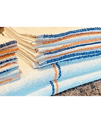 AuthenticSeller Blue & Orange Gold Stripe Bar Towels Reusable Cleaning Towels Cotton Terry Towels 16x19 Inch 32 Oz Dz Pre-Washed Restaurant Kitchen Towels