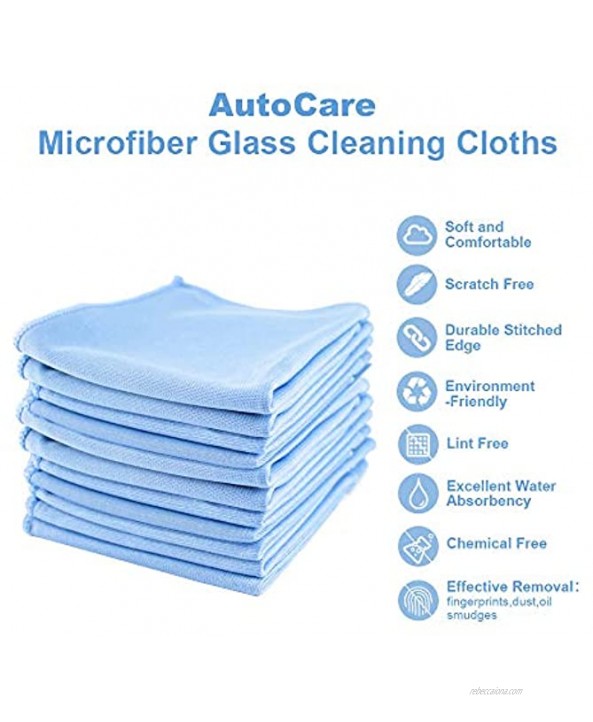 Auto Care Microfiber Glass Cleaning Cloths Towels for Windows Mirrors Windshield Computer Screen TV Tablets Dishes Camera Lenses Chemical Free Lint Free Scratch Free 12x12 Blue 8 Pack