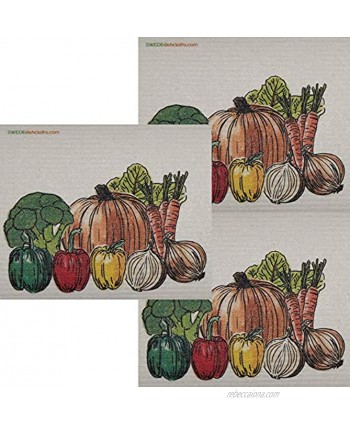 Fresh Vegetables Set of 3 Each Swedish Dishcloths | ECO Friendly Absorbent Cleaning Cloth | Reusable Cleaning Wipes