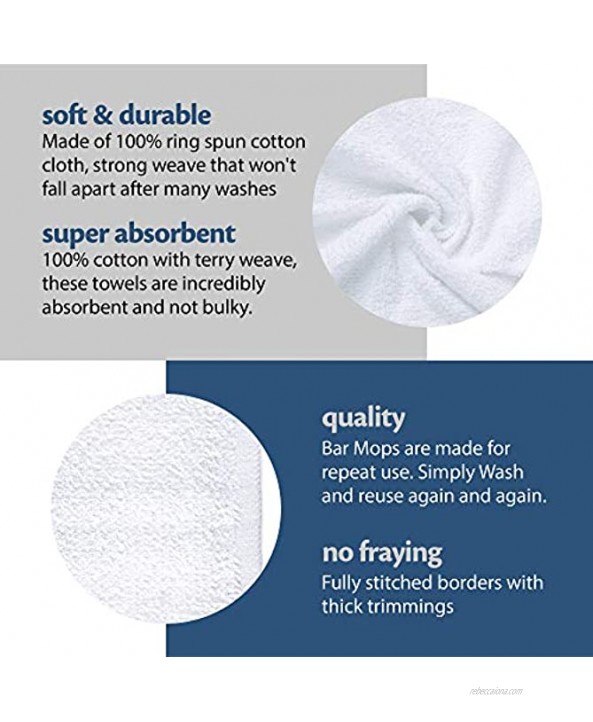 Groko Textiles Universal Cleaning Towels White Bulk 36 Pack 16” X 19” 100% Cotton Fully Bordered Commercial Grade Terry Weave Cloth Bar Mops for Everyday Restaurant or Home Use