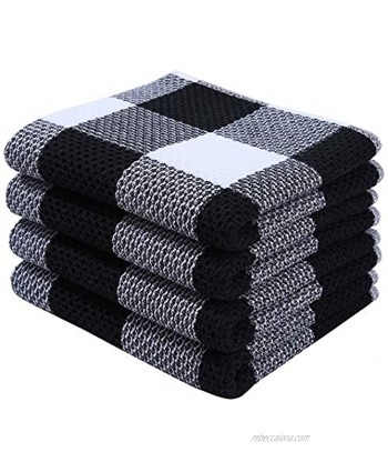 Homaxy 100% Cotton Waffle Weave Check Plaid Kitchen Towels 13 x 28 Inches Super Soft and Absorbent Dish Towels for Drying Dishes 4-Pack White & Black