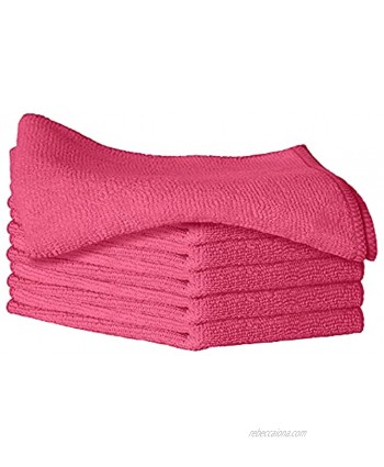 Improvia 6 Pack Microfiber Cleaning Cloth Ultra-Soft Highly Absorbent Lint-Free Streak-Free and Reusable Wash Towels for House Kitchen Car Window and Screen Color of Pink 12” x 12”