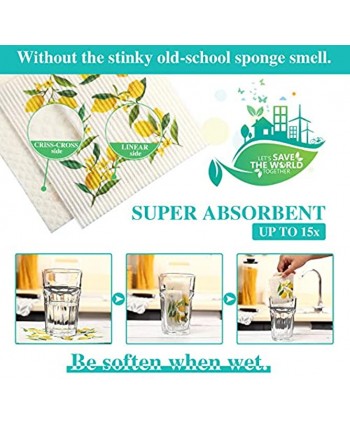Lemon Swedish Dishcloths Cleaning Cloths Absorbent Cellulose Cloth No Odor Reusable Dish Towel for Kitchen Hand Counter Wipes 3