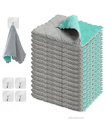 Microfiber Cleaning Cloth Kitchen Towels Double-Sided Lint Free Rags for Dish Window Glass Furniture Car Interior and More Sensitive Surfaces Pack of 15 with 5 Adhesive Hooks 6.4"X10.5"