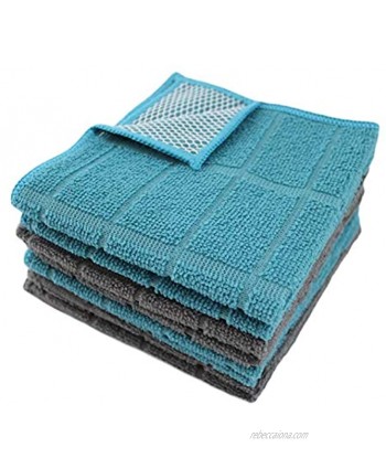 Microfiber Kitchen Dish Cloths for Washing Dishes with Poly Scour Side Fast Dry no Odor wash Cloth with Scrubber Side Dish Rags with mesh Back. 12x12 4xTurquoise Teal 4xGray