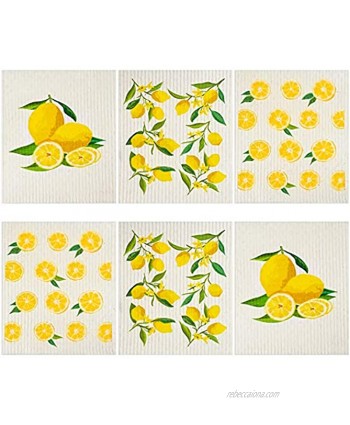 Set of 6 Lemon Swedish Dishcloths Cleaning Cloths Absorbent Cellulose Cloth No Odor Reusable Dish Towel for Kitchen Hand Counter Wipes