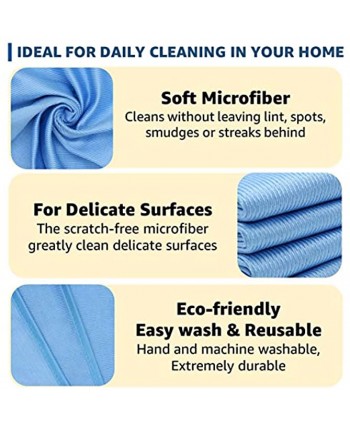 Silver Star Glass & Window Microfiber Cleaning Cloth – Reusable Soft Lint-Free Streak-Free Scratch-Free Light Blue 16" x 16" 6Pack
