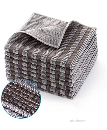 Stainless Steel Microfiber Cloth for Kitchen Stovetop Non-Scratch Scrubbing Cleaning Polishing Towel with Gray Stripe Pattern 8 Pack 12 x 12 Inch