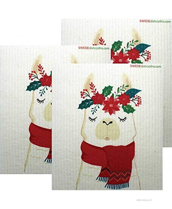Swedish Dishcloth Winter Llama Set of 3 Cloths | ECO Friendly Absorbent Reusable Biodegradable Cleaning Cloth