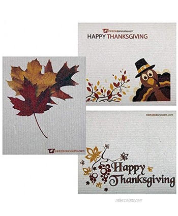 Thanksgiving Trio A Set of 3 Cloths one of Each Design Swedish Dishcloths | ECO Friendly Absorbent Cleaning Cloth | Reusable Cleaning Wipes